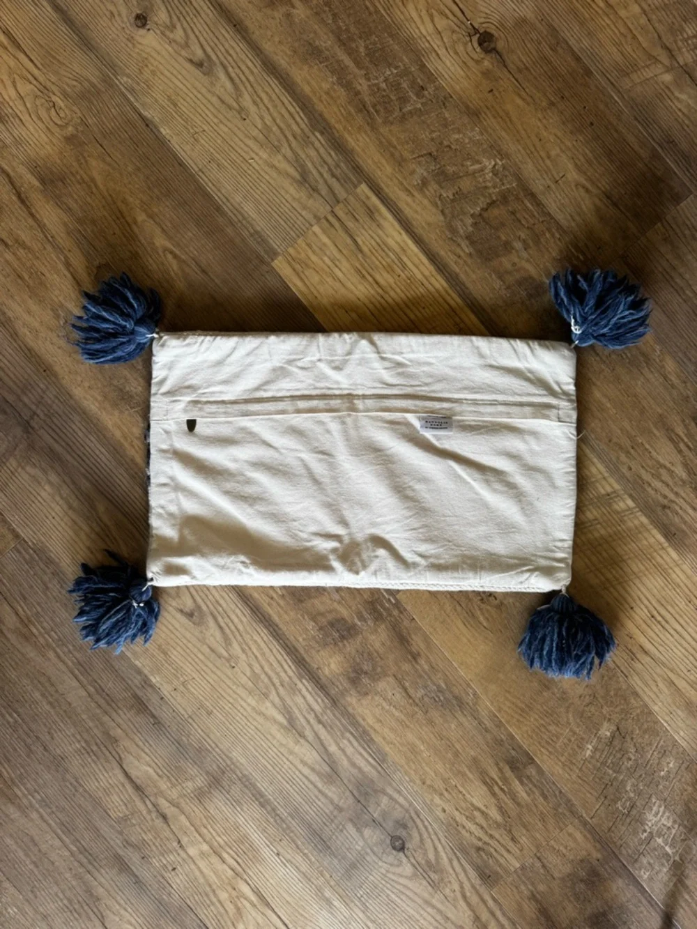 Magnolia Home Diamond Pattern Oblong Throw Pillow Cover with Blue Tassels Wool